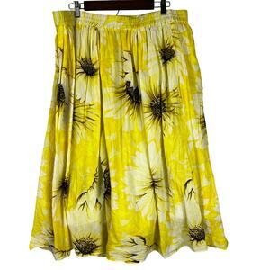 H&M 100% Cotton Women’s Sunflower Skirt SZ XL Elastic Waist Fully Lined EUC
